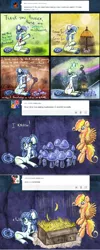 Size: 800x2006 | Tagged: safe, artist:azimooth, derpibooru import, oc, oc:firefly, oc:thauma disk, pegasus, pony, ask thaumaturge pony, banana, box, eye twitch, female, food, harp, mare, mushroom, musical instrument, umbrella