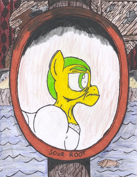 Size: 2510x3234 | Tagged: safe, artist:oatmeal155, derpibooru import, oc, oc:sour root, unofficial characters only, earth pony, pony, comic:oat.meal, bust, flood, portrait, traditional art