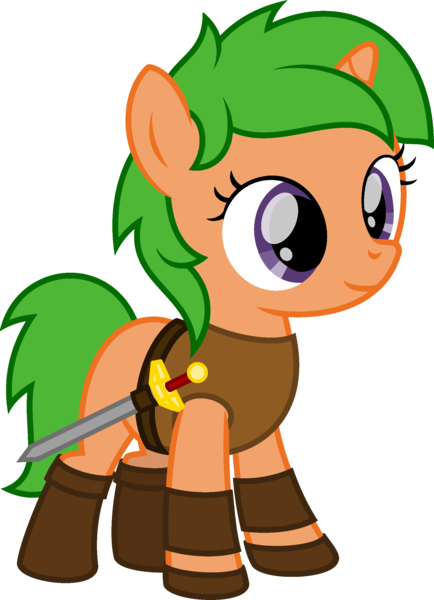 Size: 1854x2563 | Tagged: safe, alternate version, artist:peternators, derpibooru import, edit, oc, unofficial characters only, pony, unicorn, boots, bracer, clothes, clothes edit, fantasy class, female, filly, offspring, parent:oc:heroic armour, parent:oc:lime dream, parents:oc x oc, shoes, simple background, solo, sword, transparent background, warrior, weapon