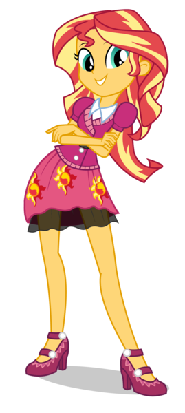 Size: 895x2000 | Tagged: safe, derpibooru import, sunset shimmer, equestria girls, friendship games, arms folded, clothes, cutie mark, cutie mark on clothes, female, high heels, looking at you, school spirit, shoes, simple background, skirt, smiling, solo, transparent background, vector