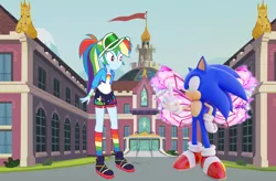 Size: 2032x1337 | Tagged: safe, artist:digimonlover101, artist:ravecrocker, artist:user15432, derpibooru import, rainbow dash, fairy, hedgehog, human, equestria girls, equestria girls series, festival filters, spoiler:eqg series (season 2), barely eqg related, canterlot high, clothes, crossover, crossover shipping, fairy wings, female, high school, male, palindrome get, rainbow socks, sega, shipping, shoes, sneakers, socks, sonic the hedgehog, sonic the hedgehog (series), sonicdash, straight, striped socks, wings
