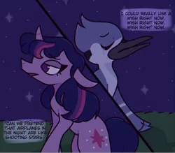 Size: 1280x1121 | Tagged: safe, artist:fwya, derpibooru import, twilight sparkle, pony, aeroplanes and meteor showers, airplanes (song), crossover, crossover shipping, female, male, mare, meme, mordecai, mordetwi, redraw mordetwi meme, regular show, remake, shipping, straight