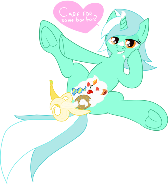 Size: 6844x7487 | Tagged: questionable, alternate version, artist:poniidesu, derpibooru import, bon bon, lyra heartstrings, sweetie drops, pony, unicorn, /mlp/, absurd resolution, banana, bedroom eyes, candy, cherry, dock, donut, drawthread, female, food, foodplay, frog (hoof), hot pocket, imminent yeast infection, insertion, mare, presenting, simple background, solo, speech, strawberry, talking, text, transparent background, underhoof, whipped cream