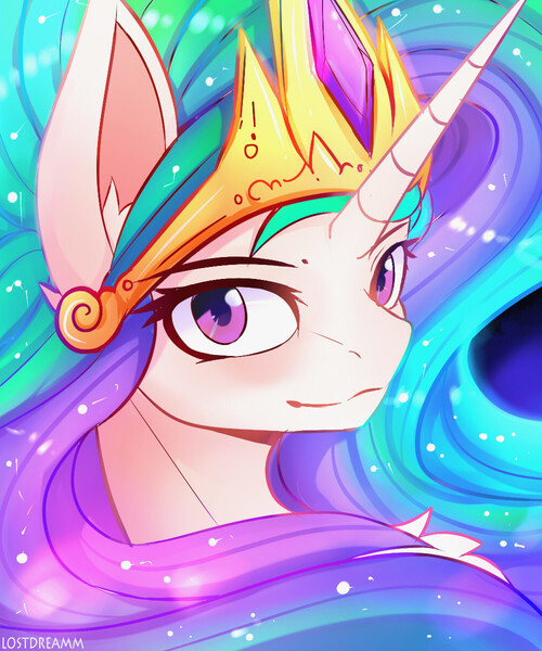 Size: 1000x1200 | Tagged: safe, artist:lostdreamm, derpibooru import, princess celestia, alicorn, pony, bust, crown, female, jewelry, mare, portrait, profile picture, regalia, solo