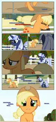 Size: 1919x4225 | Tagged: safe, artist:estories, derpibooru import, applejack, oc, oc:silverlay, earth pony, pony, unicorn, comic:a(pple)ffection, comic, female, hat, mare