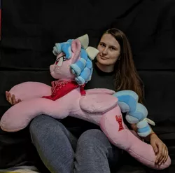 Size: 2417x2392 | Tagged: safe, artist:burgunzik, derpibooru import, cozy glow, human, pegasus, pony, irl, irl human, photo, plushie