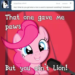 Size: 648x650 | Tagged: safe, artist:craftybrony, derpibooru import, pinkie pie, pony, ask pun, ask, ask tickled pinkie, pun, solo