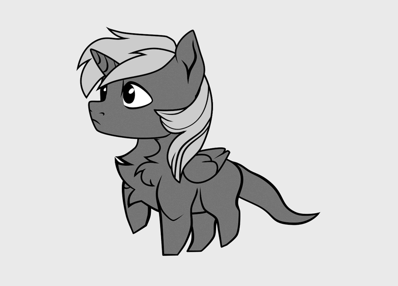Size: 1280x920 | Tagged: safe, artist:genociz, artist:trigger_movies, derpibooru import, oc, unofficial characters only, alicorn, pony, 2d, alicorn oc, animated, chest fluff, game development, gif, horn, monochrome, walking, wings