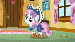 Size: 1280x720 | Tagged: safe, derpibooru import, screencap, scootaloo, sweetie belle, pegasus, pony, unicorn, on your marks, animated, boots, clothes, clubhouse, cow belle, cowboy boots, cowboy hat, crusaders clubhouse, discovery family logo, female, filly, hat, lederhosen, shoes, sound, webm, yodeling, yodeloo