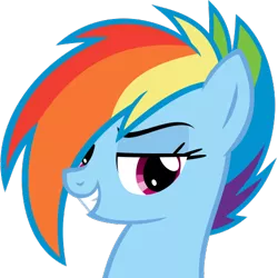 Size: 500x500 | Tagged: safe, artist:the smiling pony, derpibooru import, rainbow dash, pony, derpibooru, .svg available, alternate hairstyle, derpibooru badge, female, grin, lidded eyes, looking at you, mare, meta, short hair, simple background, smiling, solo, svg, transparent background, vector