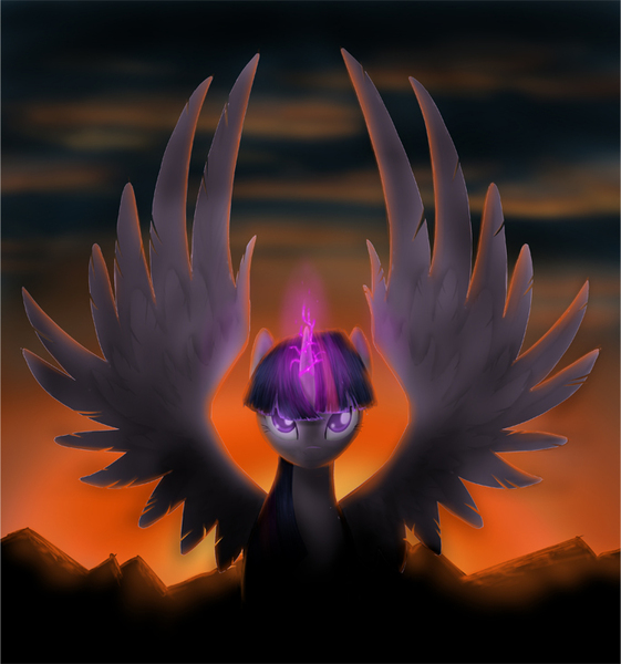 Size: 685x733 | Tagged: safe, artist:zigword, derpibooru import, twilight sparkle, twilight sparkle (alicorn), alicorn, pony, epic, glowing horn, horn, solo, wings