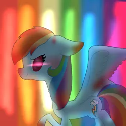 Size: 1000x1000 | Tagged: semi-grimdark, artist:rainbow dash is best pony, derpibooru import, rainbow dash, pegasus, pony, fanfic:rainbow factory, blood, eyestrain warning, liquid rainbow, rainbow factory dash, solo, spectra, spread wings, wings