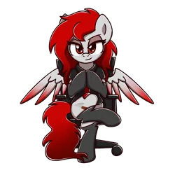 Size: 2048x2048 | Tagged: source needed, useless source url, safe, artist:sugar morning, derpibooru import, oc, oc:ketsueki shēdo, unofficial characters only, pegasus, pony, chair, clothes, cutie mark, eyeshadow, female, looking at you, makeup, plotting, plotting your demise, simple background, sitting, socks, spread wings, transparent background, wings