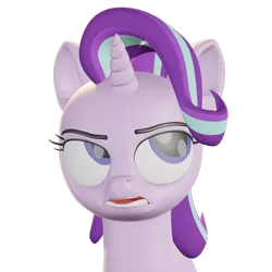 Size: 1280x1280 | Tagged: 3d, artist:acrylic, artist:neuronexyt, blender, blender eevee, derpibooru import, safe, simple background, solo, starlight glimmer, transparent background, upset