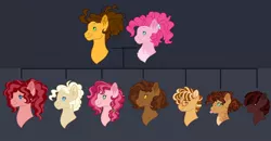 Size: 1280x668 | Tagged: safe, artist:azure-art-wave, derpibooru import, cheese sandwich, pinkie pie, oc, oc:brownie batter, oc:butterscotch pie, oc:cherry cayenne pepper, oc:chocolate cake, oc:cookie dough (azure-art-wave), oc:strawberry tart, oc:vanilla cream, pony, cheesepie, female, male, offspring, parent:cheese sandwich, parent:pinkie pie, parents:cheesepie, shipping, straight