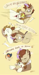 Size: 2130x4096 | Tagged: safe, artist:drtuo4, derpibooru import, oc, oc:draconidsmxz, unofficial characters only, earth pony, pony, unicorn, eyes closed, female, glasses, glomp, male, mare, nuzzling, stallion