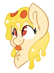 Size: 1073x1445 | Tagged: safe, artist:northwindsmlp, derpibooru import, oc, oc:mozzarella orgy, ponified, food pony, original species, pizza pony, pony, bust, female, food, mare, pizza, portrait, simple background, solo, tongue out, transparent background