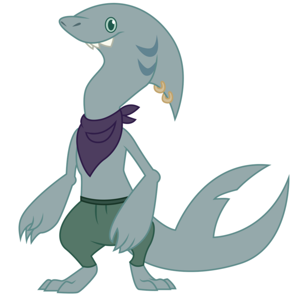 Size: 1024x1024 | Tagged: anthro, artist:dragonchaser123, bandana, clothes, derpibooru import, gills, klugetowner, my little pony: the movie, pants, piercing, safe, shark, show trace, simple background, solo, toothy klugetowner, transparent background, vector