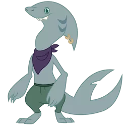 Size: 1024x1024 | Tagged: anthro, artist:dragonchaser123, bandana, clothes, derpibooru import, gills, klugetowner, my little pony: the movie, pants, piercing, safe, shark, show trace, simple background, solo, toothy klugetowner, transparent background, vector