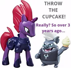 Size: 425x403 | Tagged: safe, derpibooru import, grubber, tempest shadow, earth pony, hedgehog, pony, my little pony: the movie, asdfmovie, cupcake, food, meme, throw the cheese, toy