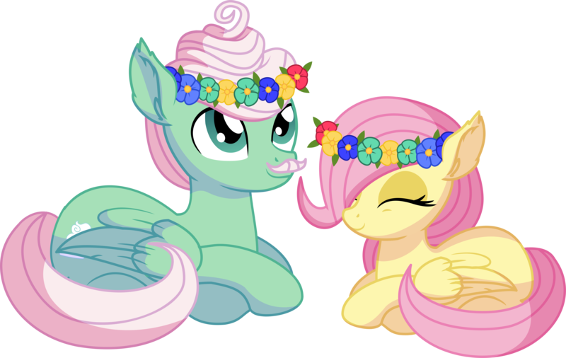 Size: 8954x5660 | Tagged: safe, artist:cyanlightning, derpibooru import, fluttershy, gentle breeze, pegasus, pony, .svg available, absurd resolution, blank flank, cute, duo, ear fluff, eyes closed, facial hair, father and child, father and daughter, female, filly, floral head wreath, flower, male, moustache, shyabetes, simple background, sitting, smiling, stallion, transparent background, vector, younger