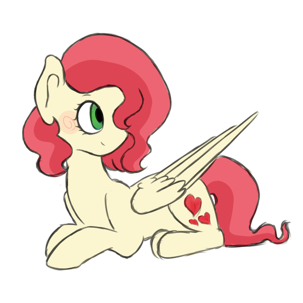 Size: 800x800 | Tagged: artist:idoartz, blushing, blush sticker, derpibooru import, oc, oc:rose petals, offspring, parent:big macintosh, parent:fluttershy, parents:fluttermac, pegasus, prone, safe, simple background, solo