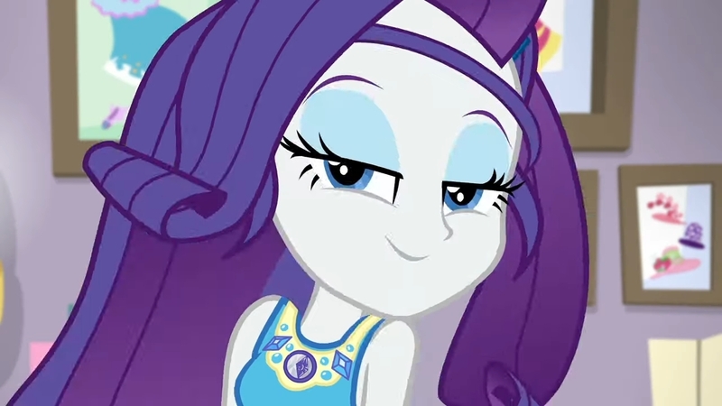 Size: 1280x720 | Tagged: safe, derpibooru import, screencap, rarity, do it for the ponygram!, equestria girls, equestria girls series, spoiler:eqg series (season 2), eyeshadow, female, geode of shielding, hair flip, lidded eyes, looking at you, magical geodes, makeup, solo