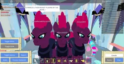 Size: 1360x705 | Tagged: safe, derpibooru import, tempest shadow, pony, unicorn, 3d, broken horn, clone, clones, crystal castle, crystal empire, female, game screencap, horn, mare, roblox, roleplay is magic, scar, triple