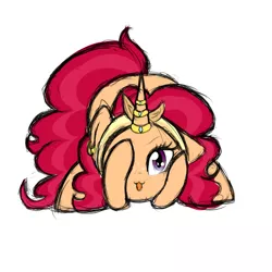 Size: 700x700 | Tagged: safe, artist:idoartz, derpibooru import, oc, oc:apple spice, pony, unicorn, :3, catface, female, horn, horn ring, looking at you, mare, offspring, parent:apple split, parent:saffron masala, ring, simple background, solo, white background