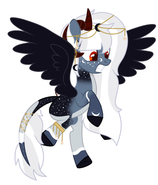 Size: 1577x1853 | Tagged: safe, artist:celestial-rue0w0, derpibooru import, oc, oc:lunari, pegasus, pony, female, horns, mare, simple background, solo, transparent background