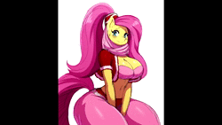 Size: 1920x1080 | Tagged: suggestive, artist:magicalmysticva, artist:ss2sonic, derpibooru import, edit, fluttershy, anthro, bat pony, genie, animated, big breasts, breasts, busty fluttershy, clothes, dummy thicc, flutterbat, funny, harem outfit, image, race swap, sound only, voice actor, voice impression, voice over, webm