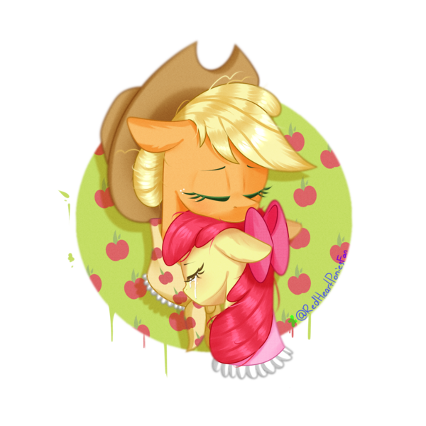 Size: 2000x2000 | Tagged: safe, artist:redheartponiesfan, derpibooru import, apple bloom, applejack, pony, crying, floppy ears, grief, high res, implied death, implied goldie delicious, implied granny smith, simple background, transparent background