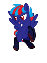 Size: 1500x2000 | Tagged: blue fur, clothes, colt, crossdressing, derpibooru import, foal, male, oc, oc:hellfire, pegasus, red eyes, safe, simple background, socks, solo, stockings, thigh highs, transparent background, unofficial characters only, young