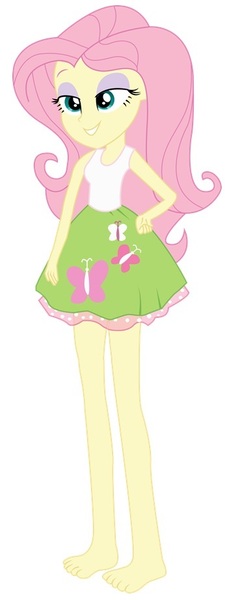 Size: 346x921 | Tagged: safe, artist:marcorois, derpibooru import, edit, editor:thomasfan45, fluttershy, equestria girls, barefoot, clothes, cute, cutie mark, cutie mark on clothes, edited vector, feet, female, hand on hip, lidded eyes, miniskirt, simple background, skirt, smug, solo, tanktop, vector, white background