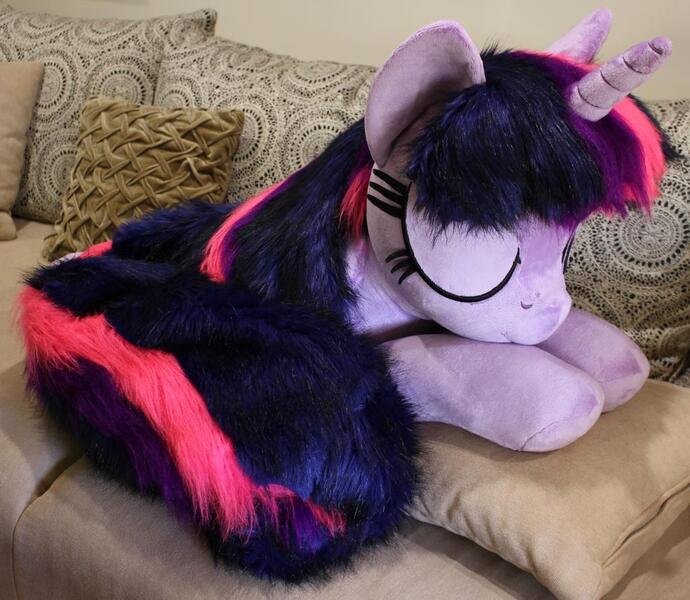 Size: 1024x890 | Tagged: safe, artist:ponimalion, derpibooru import, twilight sparkle, pony, bed, life size, plushie, sleeping