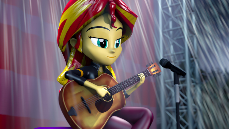 Size: 1920x1080 | Tagged: safe, artist:kyloren2000, derpibooru import, sunset shimmer, equestria girls, equestria girls series, let it rain, spoiler:eqg series (season 2), 3d, guitar, musical instrument, scene interpretation, source filmmaker