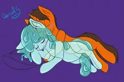 Size: 1335x883 | Tagged: safe, artist:darnelg, derpibooru import, oc, oc:scroll scribe, oc:shiny slime, unofficial characters only, goo, goo pony, original species, pony, unicorn, cuddling, sleeping, species swap