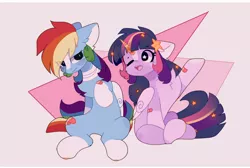 Size: 1716x1152 | Tagged: safe, artist:little-sketches, derpibooru import, rainbow dash, twilight sparkle, twilight sparkle (alicorn), alicorn, pegasus, pony, alternate design, bandage, blushing, chest fluff, cute, ear fluff, eye clipping through hair, female, image, lesbian, mare, one eye closed, png, shipping, simple background, stars, twidash, twitterina design, white background