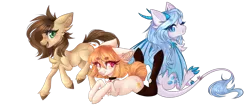 Size: 5160x2180 | Tagged: safe, artist:monogy, derpibooru import, oc, oc:crystal vision, oc:hope, oc:summer shine, unofficial characters only, dracony, dragon, earth pony, hybrid, pony, chest fluff, choker, clothes, ear piercing, earring, female, heart eyes, jewelry, mare, piercing, prone, simple background, socks, thigh highs, transparent background, wingding eyes