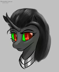 Size: 706x862 | Tagged: safe, artist:renarde-louve, derpibooru import, king sombra, pony, unicorn, bust, curved horn, doodle, female, gray background, horn, mare, queen umbra, rule 63, simple background, solo