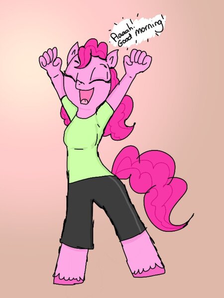 Size: 768x1024 | Tagged: anthro, artist:princessmuffinart, derpibooru import, pinkie pie, safe, solo, stretching