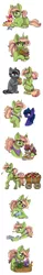 Size: 750x4766 | Tagged: safe, artist:celestial-rainstorm, derpibooru import, oc, oc:azurite, oc:chrysanthemum, oc:iron forge, oc:sandstone pie, unofficial characters only, earth pony, pony, unicorn, apple, cart, diaper, female, filly, flower, food, male, mare, muffin, offspring, parent:big macintosh, parent:limestone pie, parent:marble pie, parent:maud pie, parent:mud briar, parent:quibble pants, parent:sugar belle, parent:troubleshoes clyde, parents:marbleshoes, parents:maudbriar, parents:quibblestone, parents:sugarmac, simple background, stallion, white background