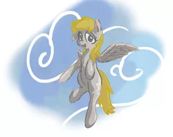 Size: 715x566 | Tagged: safe, artist:pixienop, deleted from derpibooru, derpibooru import, derpy hooves, pegasus, pony, blushing, cloud, sky, solo