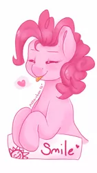 Size: 720x1280 | Tagged: safe, artist:assa-chan, derpibooru import, pinkie pie, earth pony, pony, :p, bust, cute, diapinkes, eyes closed, female, heart, mare, pictogram, simple background, smiling, solo, speech bubble, tongue out, white background