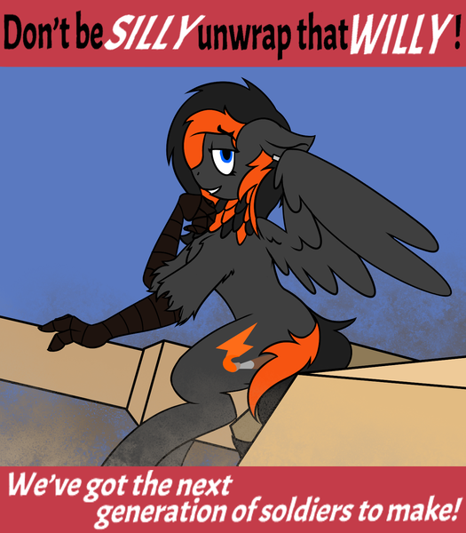 Size: 1401x1600 | Tagged: artist:sythenmcswig, cutie mark, derpibooru import, female, hippogriff, looking at you, neck feathers, oc, oc:acrylic breeze (r63), oc:crafted sky, on panzer, panzer, rule 63, slogan, smiling, solo, solo female, suggestive, talons, tank (vehicle), this will end in pregnancy, unofficial characters only, war poster, wings