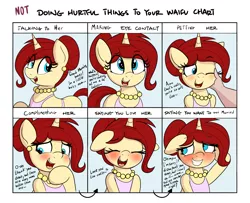 Size: 3200x2600 | Tagged: safe, artist:an-tonio, derpibooru import, oc, oc:golden brooch, unofficial characters only, human, pony, apron, blushing, clothes, doing loving things, female, hand, happy, jewelry, meme, mother, necklace, smiling, solo