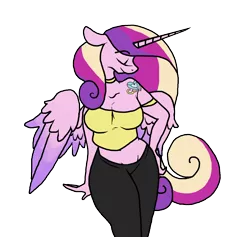 Size: 2220x2104 | Tagged: alternative cutie mark placement, anthro, artist:smirk, clothes, derpibooru import, ms paint, princess cadance, safe, simple background, solo, tanktop, tattoo, transparent background