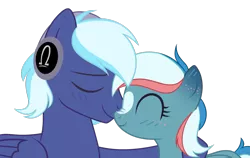 Size: 1713x1080 | Tagged: safe, derpibooru import, oc, oc:moonlight drop, pegasus, pony, blushing, boop, bust, cuddling, cute, duo, eyes closed, female, headphones, male, mare, oc x oc, scrunchy face, shipping, simple background, stallion, straight, transparent background