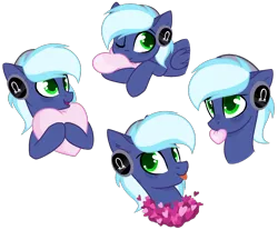Size: 1600x1327 | Tagged: safe, derpibooru import, oc, oc:moonlight drop, unofficial characters only, pony, cute, headphones, heart, hug, pillow, pillow hug, simple background, solo, tongue out, transparent background