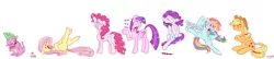 Size: 1280x277 | Tagged: safe, artist:jowybean, derpibooru import, part of a set, applejack, fluttershy, pinkie pie, rainbow dash, rarity, spike, twilight sparkle, twilight sparkle (alicorn), alicorn, pony, angry, blah blah blah, crying, evil grin, evil spike, faic, female, forelegs crossed, goofy, grin, jowybean's series, laughing, line-up, mane seven, mane six, mare, on back, open mouth, raised hoof, reaction image, sad, scheming, simple background, smiling, teeth, tongue out, uninterested, white background